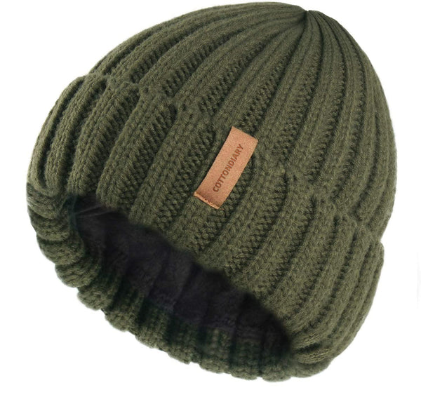 COTTONDIARY Knit Beanie Hats for Women Men Double Layer Fleece Lined Chunky Winter Hat